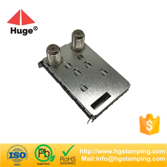 Two F type connector with metal shield for set top box 